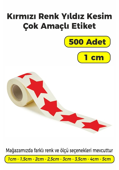 Kırmızı Renk Yıldız Kesim Sticker Etiket 1cm - 500 Adet Kırmızı