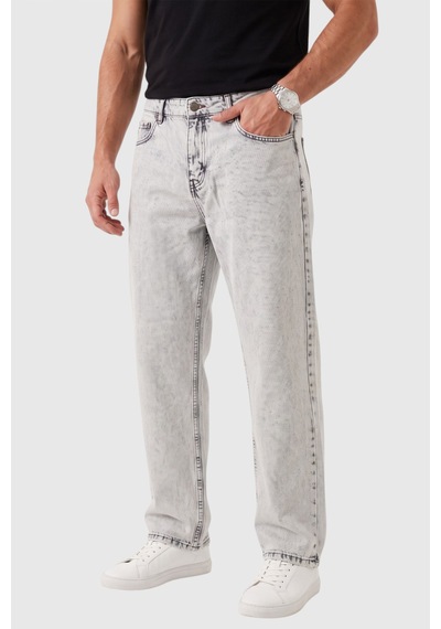Rizzup Erkek Taş Açık Yıkama Taşlamalı Baggy Fit Likralı Bol Paça Jean Kot Pantolon 2600057