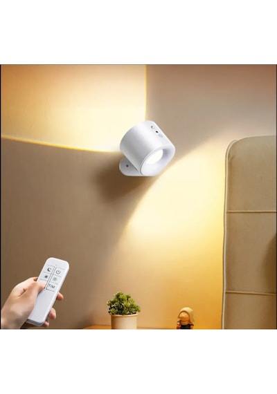 Uzaktan Kumandalı Çift Led Aplik Şarjlı Kablosuz 360 Dönen 3 Renk Işıklı Gece Lambası Siyah Kasa Çok Renkli