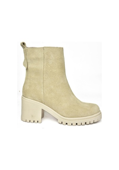 Fox Shoes R654006502 Bej Hakiki Deri Süet Kalın Topuklu Kadın Bot Bej