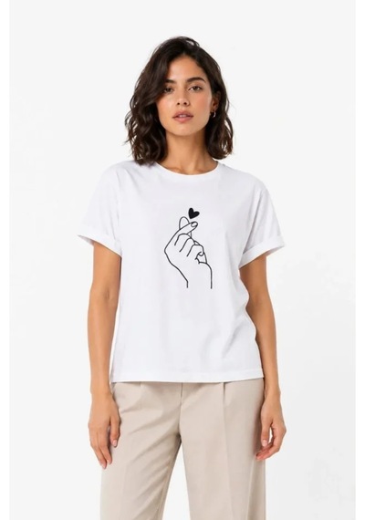 Butik İstanbul Kore Parmak Kalp Aşk Temalı Minimal Baskılı Tişört Yazlık Kısa Kol T-shirt - Beyaz Butik İstanbul Kore Parmak Kalp Aşk Temalı Minimal Baskılı Tişört Yazlık Kısa Kol T-shirt - Beyaz