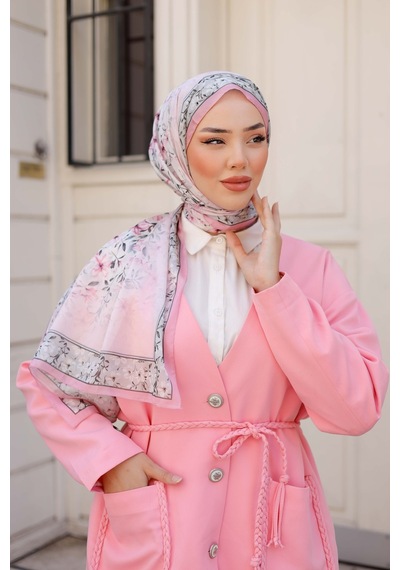 Mimiyum Lemon Flower Nayf İpek Şal Şeker Pembe