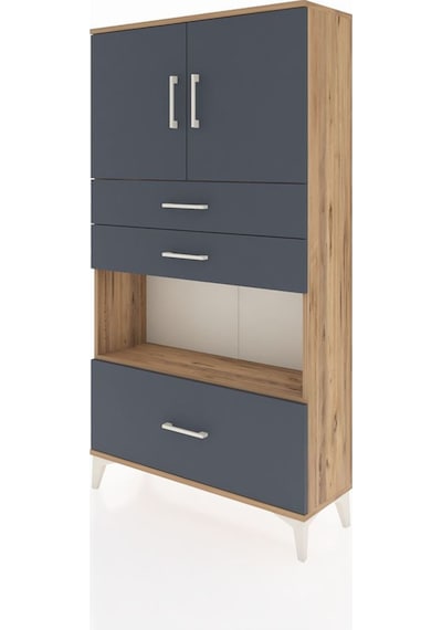 Arges Dolap 3 Raflı 3 Çekmeceli 2 Kapaklı 88x30x163 Çam-antrasit Atlas Çam