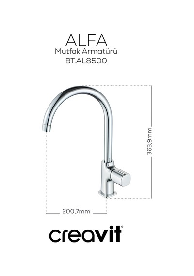 Creavit Alfa Lavabo Banyo Eviye Bataryası 3'lü Set AL1500-AL2500-AL8500 Krom