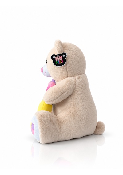 Renkli Kalpli Ayıcık Peluş Oyuncak Ayıcık 60cm - Hediyelik Peluş Oyuncak Açık Kahverengi