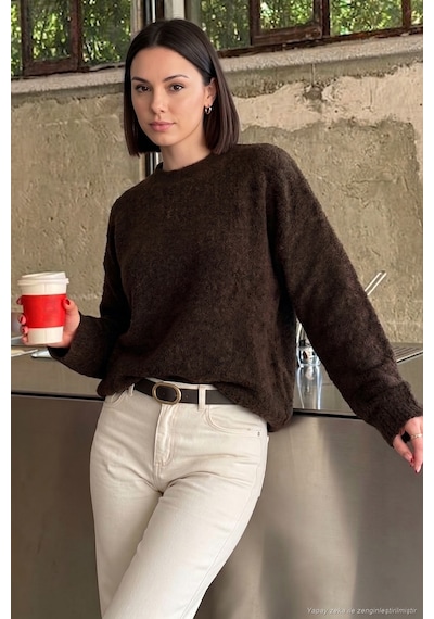 Lela Regular Fit Dik Yaka Yumuşak Dokulu Triko Kazak Kadın Kazak 4616222 Kahve