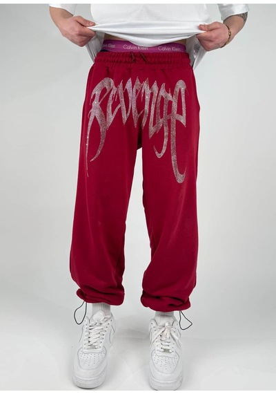 Zaee Yazlık Revenge Oversize Taşlı Eşofman Altı Bordo