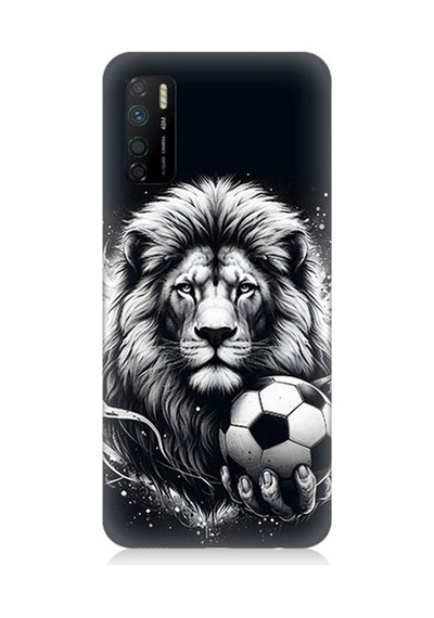 İnfinix Note 7 Lite Uyumlu Siyah Beyaz Aslan Ve Futbol Topu Desenli Silikon Kılıf