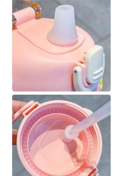 Vagonlife Taşıma Askılı Pipetli Çocuk Su Matarası 1250 Ml - Pembe Standart Pembe