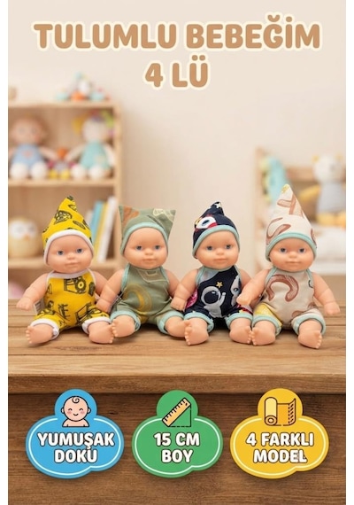 Et Bebek 15 Cm : Desenli Tulum Ve Uyumlu Şapka İle 4lü Eğlenceli Eğitici Oyun Set