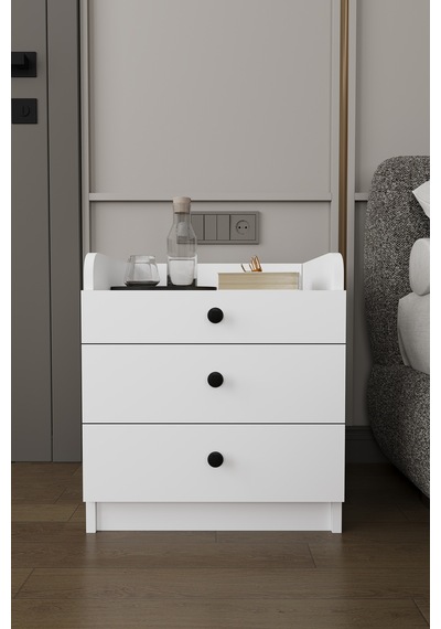 Modern 3 Çekmeceli Komodin Şifonyer %100 Mdf Çok Amaçlı Organizer Kmd01 Beyaz