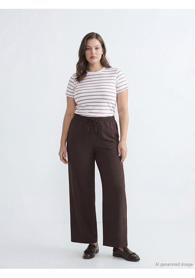 Lcw Comfort Kahverengi Beli Lastikli Geniş Paça Kadın Pantolon