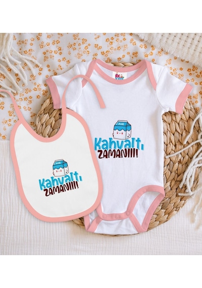 Bk Kids Kahvaltı Zamanı Tasarımlı Pembe Bebek Body Zıbın Ve Mama Çok Renkli