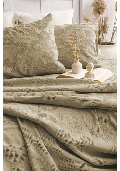 Şaheser Home Collection Yatak Örtüsü Çift Kişilik İt Haki Renkli