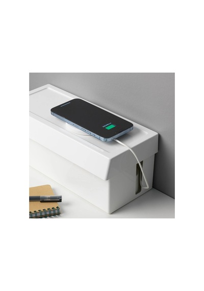 Kapaklı Kablo Düzenleme Kutusu 32x14x12 Cm Plastik Kablo Düzenleyici Organizer Beyaz - 739434855