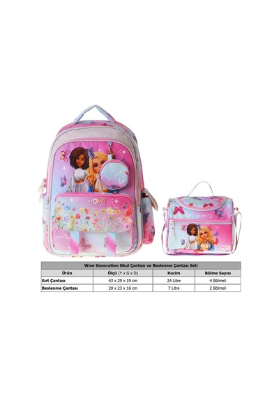 Wow Generation Butterfly İkili Okul Çanta Seti - Turkuaz - Pembe Butterfly Baskılı Kız Çocuk Setwg-w6074b Çok Renkli