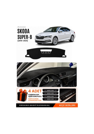 Skoda Super-b 2015-2021 Uyumlu Torpido Koruma, Torpido Örtüsü, Torpido Kılıfı - Siyah - Sk012