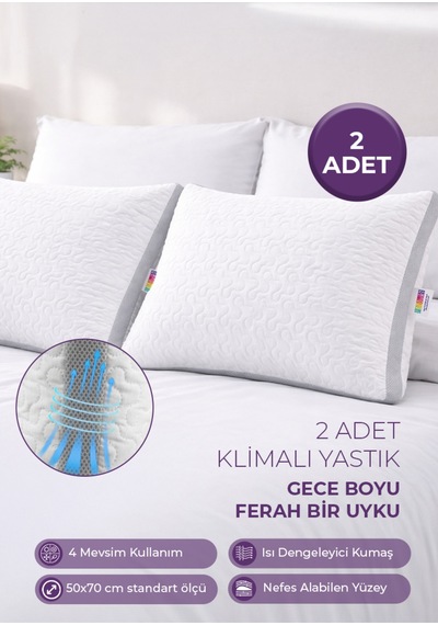 2 Adet Klimalı Silikon Yastık - Daycool Serisi - 2 X 800 Gram Klimalı Kapitone Silikon Yastık Beyaz