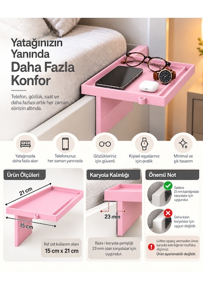 Yatak Yanı Pratik Raf Pembe