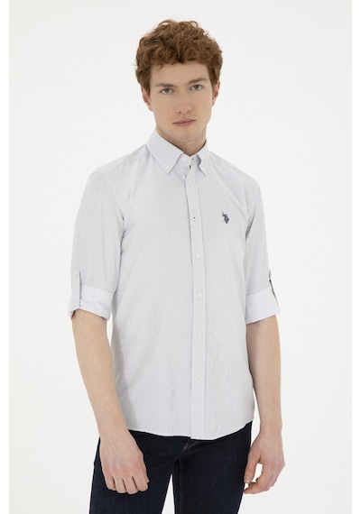 U.S. Polo Assn. Erkek Lacivert Desenli Beyaz Gömlek 50288674-VR033