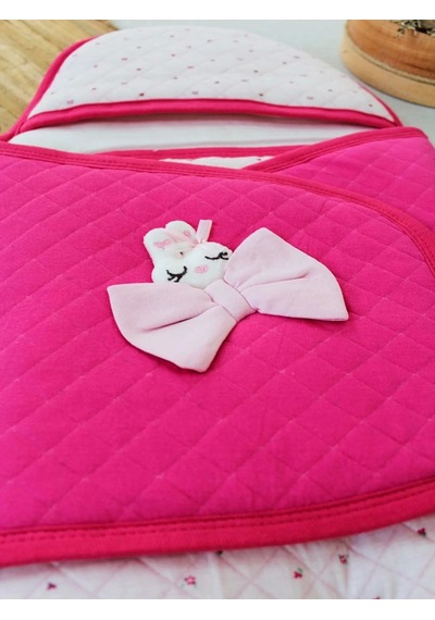 Yenidoğan Açılır Kucaklı Fiyonk Detay Ayaklı Kız Bebek Kundak Pembe Pembe