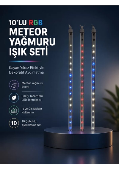 Dekoratif Rgb Led Işık Çubuğu Seti 10 Adet Çubuk Kayan Yıldız Efektli Belirtilmemiş