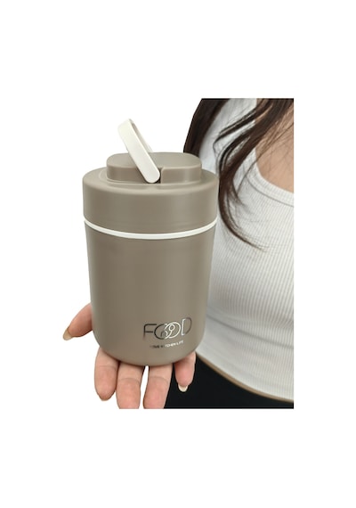 304 Çelik Kahverengi 520 ml Yemek Mama Saklama Kabı (SICAK TUTMAZ) cin418khv Kahverengi