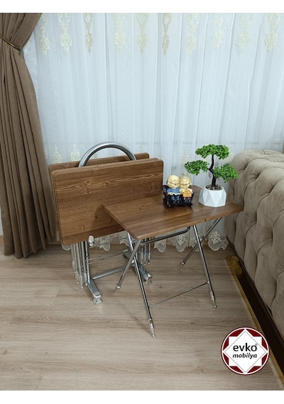 Evko Mobilya Çanta Zigon Sehpa, 4'lü Sehpa, Servis Sehpası, Mdf Mebran Sehpa, Katlanır Sehpa