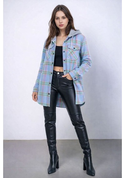 Mamayaga Kadın Desen Bloklu Oduncu Oversize Geniş Kalıp Casual Cepli Kapüşonlu Uzun Boy Ceket Gömlek Bebe Mavisi Mamayaga Kadın Desen Bloklu Oduncu Oversize Geniş Kalıp Casual Cepli Kapüşonlu Uzun Boy Ceket Gömlek Bebe Mavisi