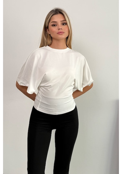 Giysa Kadın Bisiklet Yaka Yarasa Kol Bluz Beyaz - 26y 2688