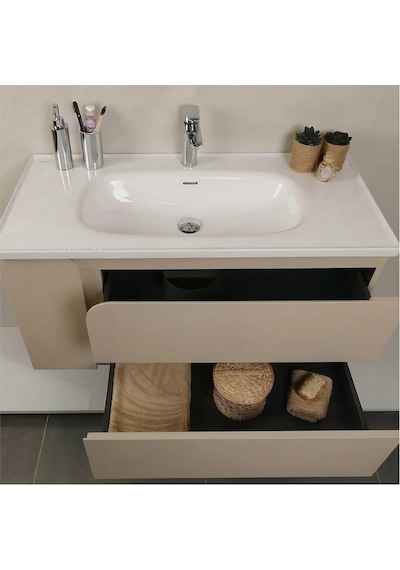 Kobos Future 100 Cm Banyo Dolabı Seti Vanilla Grey Vanilya Kobos Future 100 Cm Banyo Dolabı Seti Vanilla Grey Vanilya