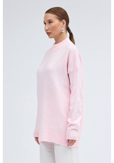Pera Butik Özlem Yılmaz Yarım Balıkçı Oversize Triko Kazak Pembe