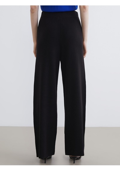 Lcw Modest Siyah Beli Lastikli Geniş Paça Kadın Triko Pantolon