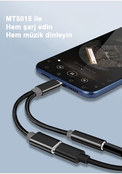 2in1 Type-c Şarj Ve Ses Aktarımı Kulaklık Aux Dönüştürücü Tak Çalıştır Bluetooth Gerekmez Mt5015