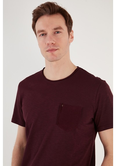 Buratti % 100 Pamuklu Slim Fit Bisiklet Yaka Cepli Erkek T Shirt 5902000 Vişne
