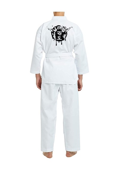 Dizispor Top Glory Fitilli Beyaz Yaka Baskılı A20 Taekwondo Elbisesi Dobok Beyaz