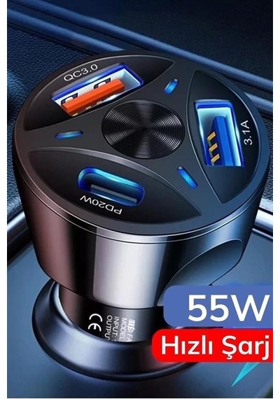55w 3 Port Usb Araç İçin Telefon Şarj Cihazı 3 Girişli Çakmaklık Adaptör-31a Pd 20w Qc 30 Lisinya St