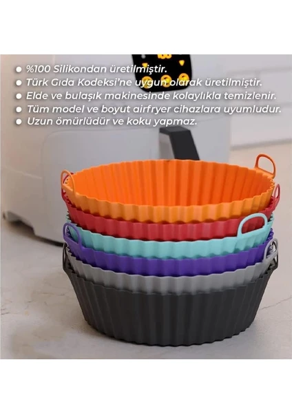 Güncelçarşı Yüksek Kallite Büyük Boy Xl Airfryer Silikon Pişirme Kabı Bpa Içermez Airfryer Silikon Pişirme Kağıdı, Yapışmaz Kolay Temizlenir, Air Fryer Kalıbı Mor