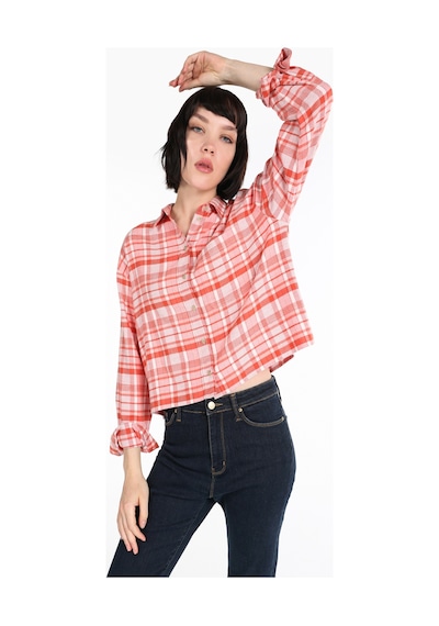 Colin's Colins Regular Fit Kareli Crop Turuncu Kadın Uzun Kol Gömlek Cl1065059 Lıght Orange Turuncu