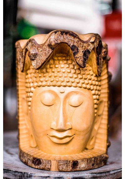Carved Buddha Head, El Yapımı Ahşap Buda Heykeli, Bali El Yapımı Yoga Meditasyon Zen Heykel