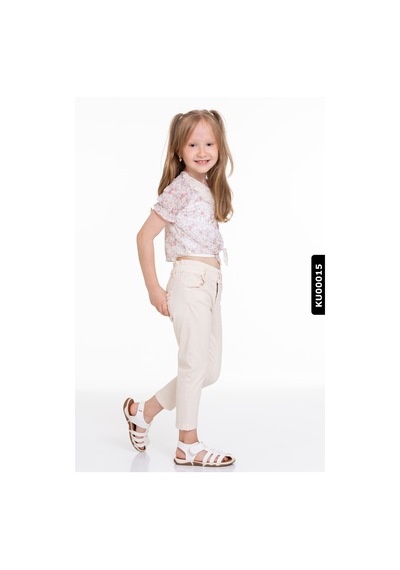 Xo Kids Pamuklu Çiçekli Dantel Yakalı Kız Çocuk Bluz 4-8 Yaş 34552 Ekru - Pudra
