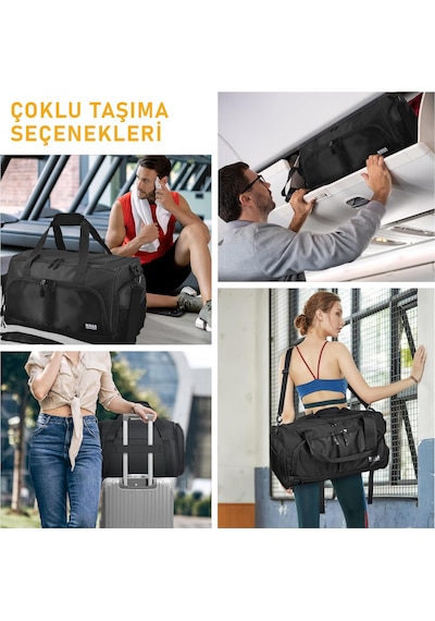 Haegs Spor Çantası, 10 Cepli, Ayakkabı Bölmeli, Islak Keseli, Organizer Tasarım Bay Bayan Çanta Gri