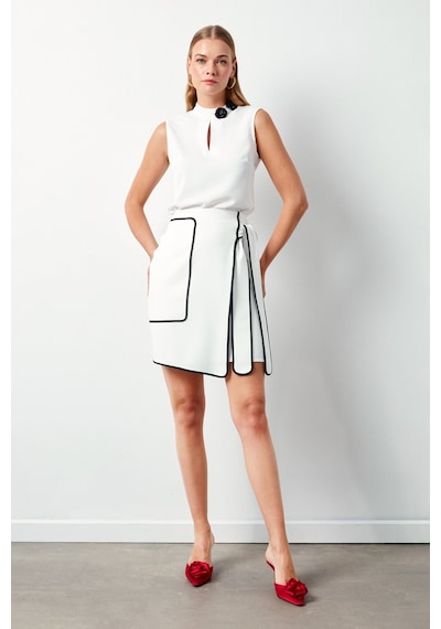 Sateen Detaylı Mini Etek - Ekru