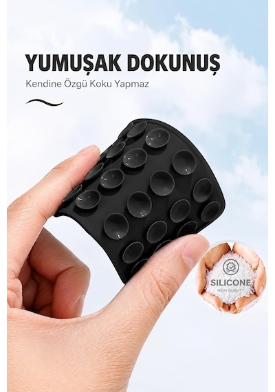 Tr Dikdörtgen Vantuzlu Yapışkan Telefon Tutucu Taşınabilir Silikon Yumuşak Telefon Standı Geniş Siyah Diğer