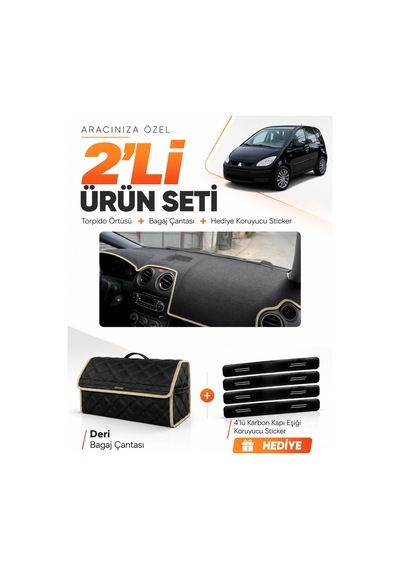 E-biz Mıtsubıshı Colt Çukurlu 2004-2013 Uyumlu Torpido Örtüsü + Deri Çanta - Siyah-bej - Mı005