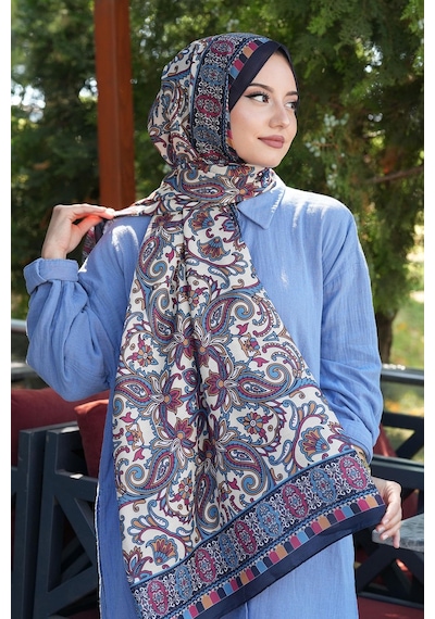 Afvente Etnik Desen Lacivert Soft Pamuk Şal Çok Renkli 60663965