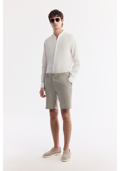Avva Erkek Gri Beli Lastikli %100 Keten Relaxed Fit Şort B003732