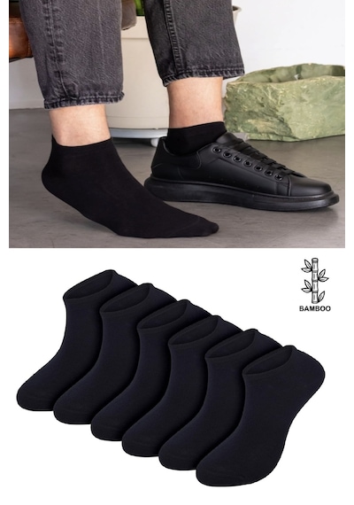 Ozzy Socks 6 Çift Bambu Siyah Erkek Dikişsiz Patik Çorap 4 Mevsim Dayanıklı Topuk Ve Burun Siyah
