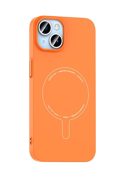 Maks Technology iPhone Uyumlu 13 Kılıf M-safe Şarj Özellikli Kamera Korumalı Mkst Elio Sert Pc Kapak - Turuncu
