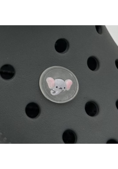 Crocs Terlik Süsü Ve Aksesuarı , Çanta Süsü Renkli Jibbitz Dijital Fil 01 Görselli Figür Aksesuarı Gri-pembe